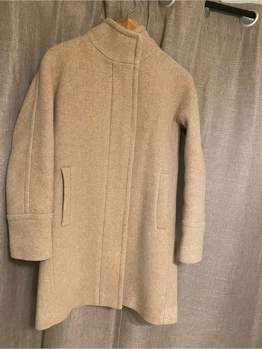 J. Crew Tan Wool-Blend Stand Collar Trench Coat